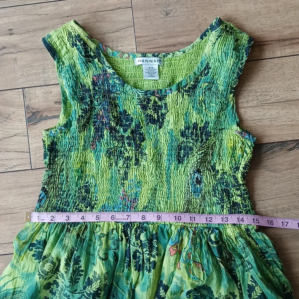Women's Green Tropical Print Sleeveless Cotton Summer Dress By Hanna Small